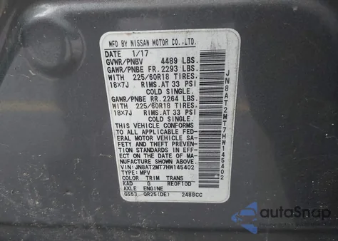 2017 Nissan Rogue Sl from USA, damaged, VIN JN8AT2MT7HW145402